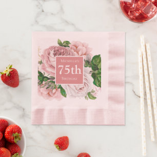 Serviette En Papier Fleurs de couleur rose pâle et verdure Vintage pou