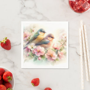 Serviette En Papier Fleurs de douceur printanière d'oiseaux d'amour