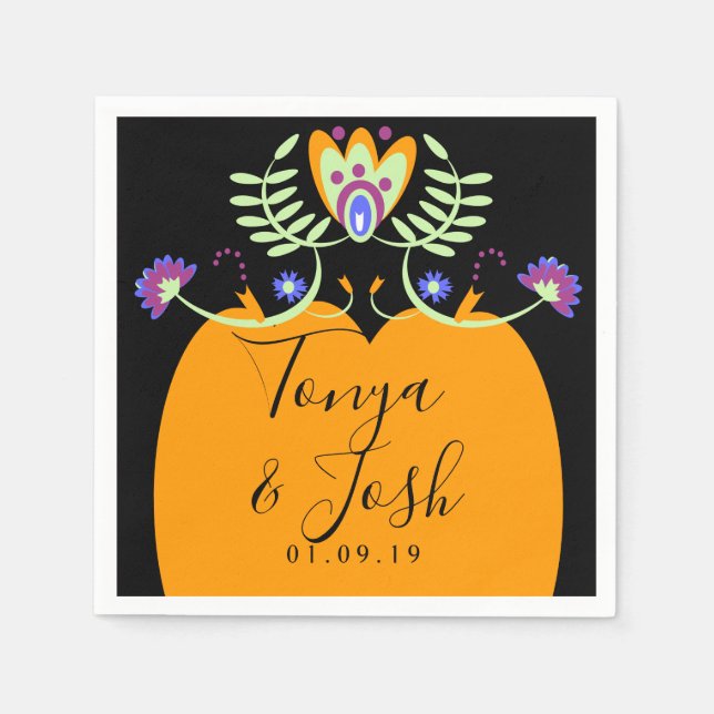 Serviette En Papier Fleurs de folklore mexicain Mariage | Citrouille d (Devant)