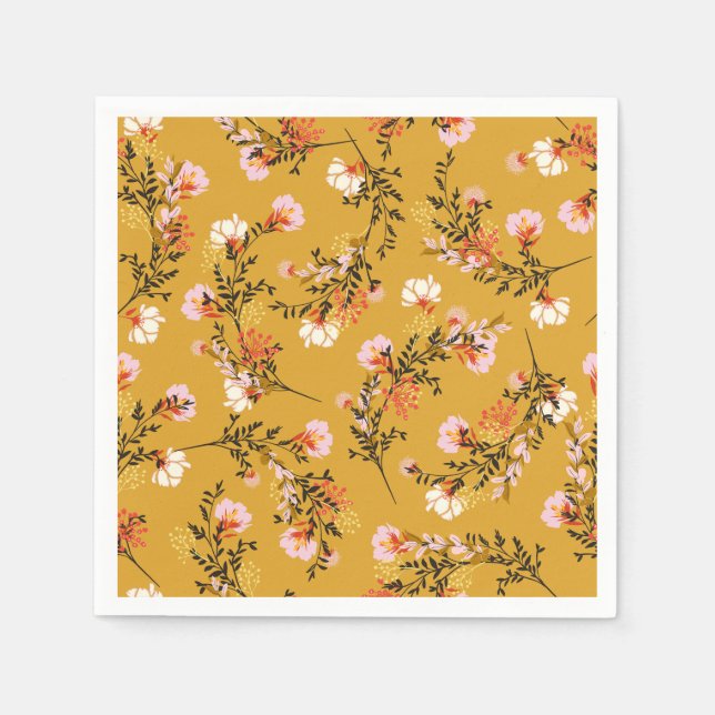 Serviette En Papier Fleurs de fond jaune (Devant)