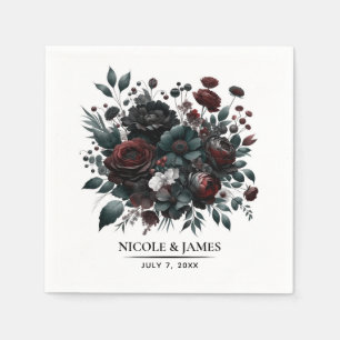 Serviette En Papier Fleurs de Forêt Moody foncé Élégant Mariage Floral