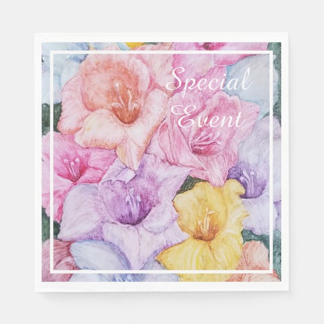 Serviette En Papier Fleurs de Gladiola multicolores (Devant)