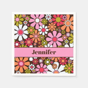 Serviette En Papier Fleurs de Jardin Rétro 60s les années 70 Nom Flora