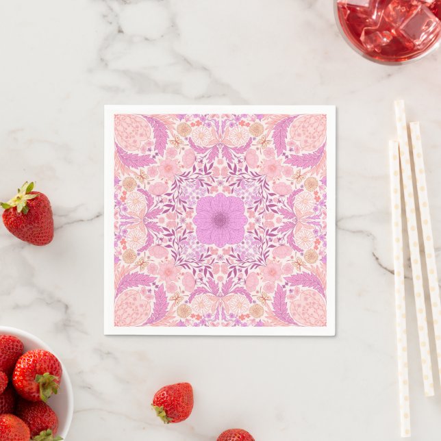 Serviette En Papier Fleurs de jardin rétro en rose (En situation)