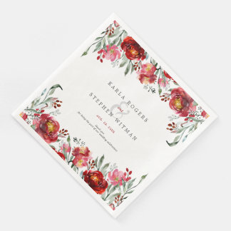 Serviette En Papier Fleurs de Jardin rouge profond Aquarelles Cadre