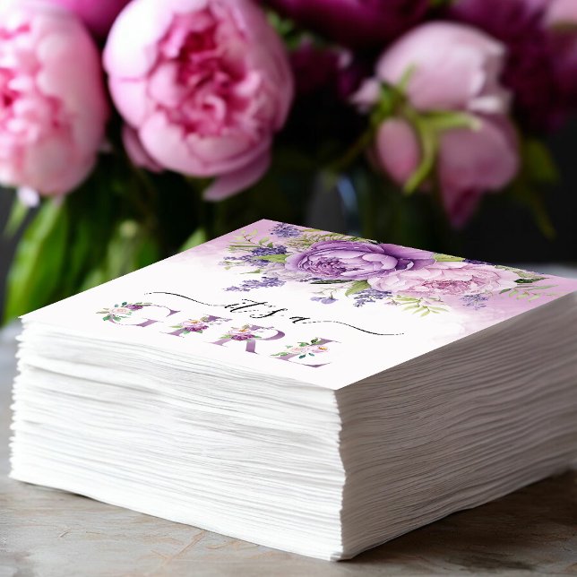 Serviette En Papier Fleurs De Jardin Violet Et Rose Baby shower Fille (Purple And Pink Garden Flowers Girl Baby Shower Napkins)