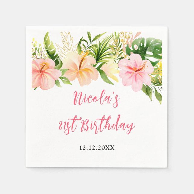Serviette En Papier Fleurs de Jungle Tropicale Anniversaire (Devant)