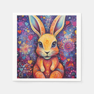 Serviette En Papier Fleurs de Lapin de la Saint-Valentin cœurs violet