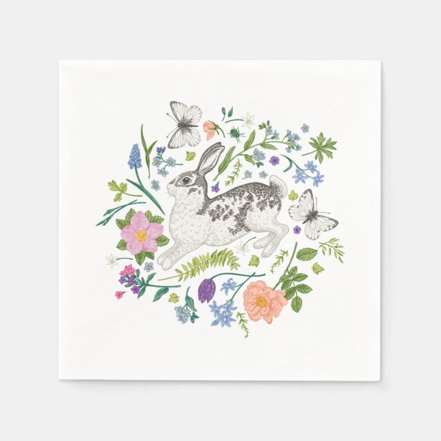 Serviette En Papier Fleurs de lapin et de printemps (Devant)