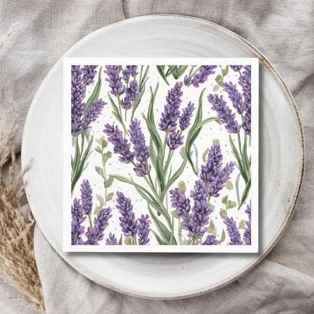 Serviette En Papier Fleurs de Lavande Violette Aquarelle Botanique (Créateur téléchargé)