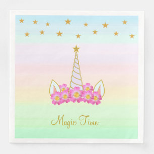 Serviette En Papier Fleurs de licorne et étoiles sur couleurs pastel