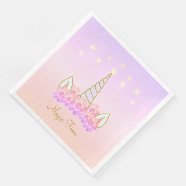 Serviette En Papier Fleurs de licorne & étoiles (Coin)