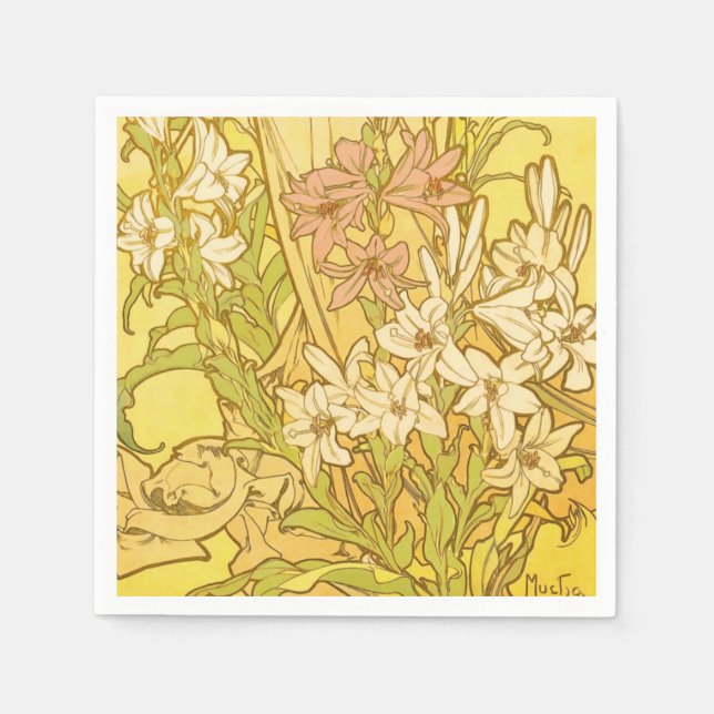 Serviette En Papier Fleurs de lys Art nouveau d'Alphonse Mucha (Devant)