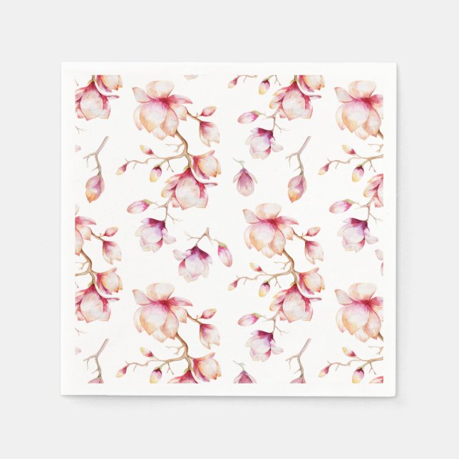 Serviette En Papier Fleurs de Magnolia rose Aquarelle (Devant)