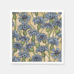 Serviette En Papier Fleurs de maïs bleues, fleurs sauvages sur le jaun