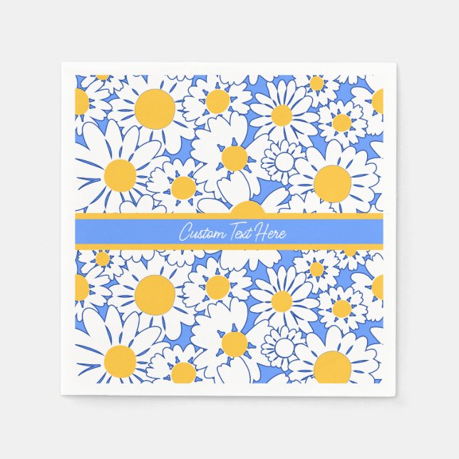 Serviette En Papier Fleurs de marais Bleu Blanc Floral Personnalisé (Devant)