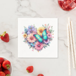 Serviette En Papier Fleurs de marguerite avec un beau papillon