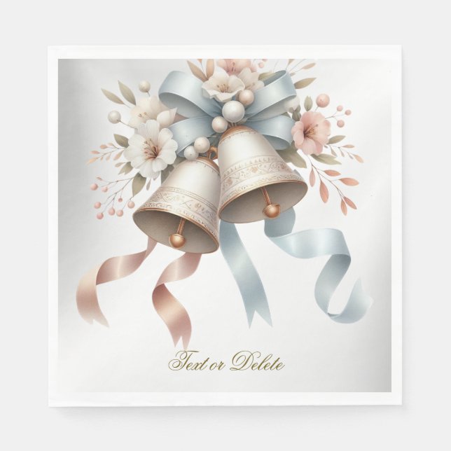 Serviette En Papier Fleurs de mariage cloches Rubans bleu rose Beau (Devant)