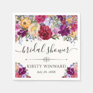 Serviette En Papier Fleurs de mariage estivales rouges et violettes