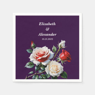 Serviette En Papier Fleurs de mariage florales rose blanc rouge foncé