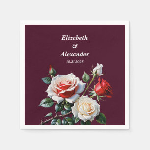 Serviette En Papier Fleurs de mariage florales roses rouge blanc rose