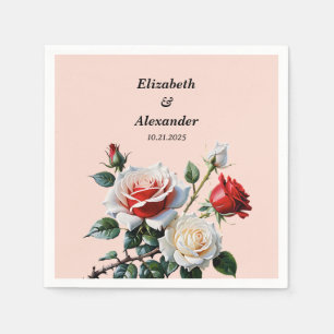 Serviette En Papier Fleurs de mariage florales roses rouges blanches r