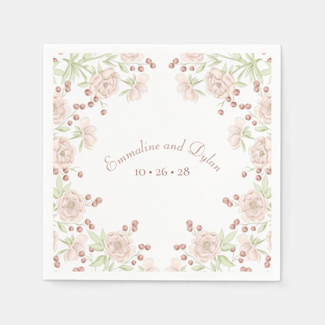 Serviette En Papier Fleurs de mariage rose poudré (Devant)