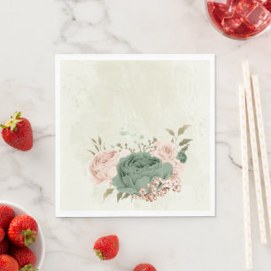 Serviette En Papier fleurs de mariage vert sauge blush
