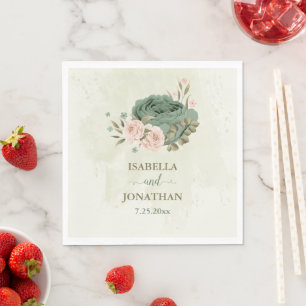 Serviette En Papier fleurs de mariage vert sauge blush