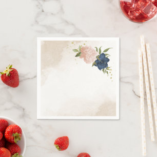 Serviette En Papier fleurs de mariée vertes et roses marine