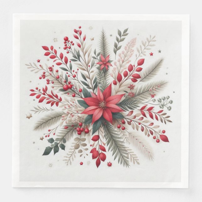 Serviette En Papier Fleurs de Noël (Devant)