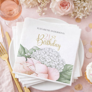 Serviette En Papier Fleurs de Paon Rose Rougissant 21e Anniversaire