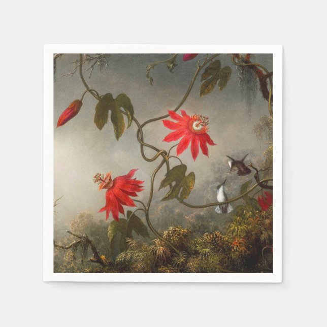 Serviette En Papier Fleurs de passion avec tête de colibris (Devant)