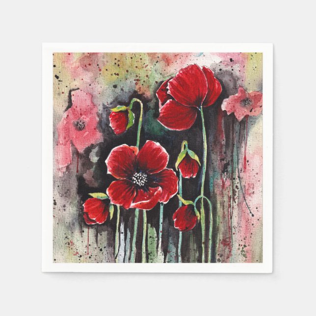 Serviette En Papier Fleurs De Pavot En Aquarelle (Devant)