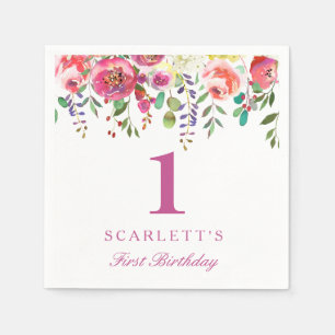Serviette En Papier Fleurs de Peach rose Fille 1er anniversaire fête N