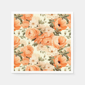 Serviette En Papier Fleurs de pêche beige délicates