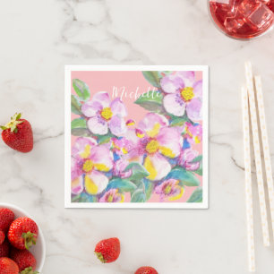 Serviette En Papier Fleurs de pêche bohème aquarelle personnalisées