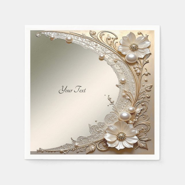 Serviette En Papier Fleurs de perles blanches modernes (Devant)