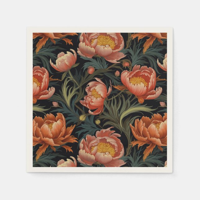 Serviette En Papier Fleurs de pivoine orange foncé et moody (Devant)