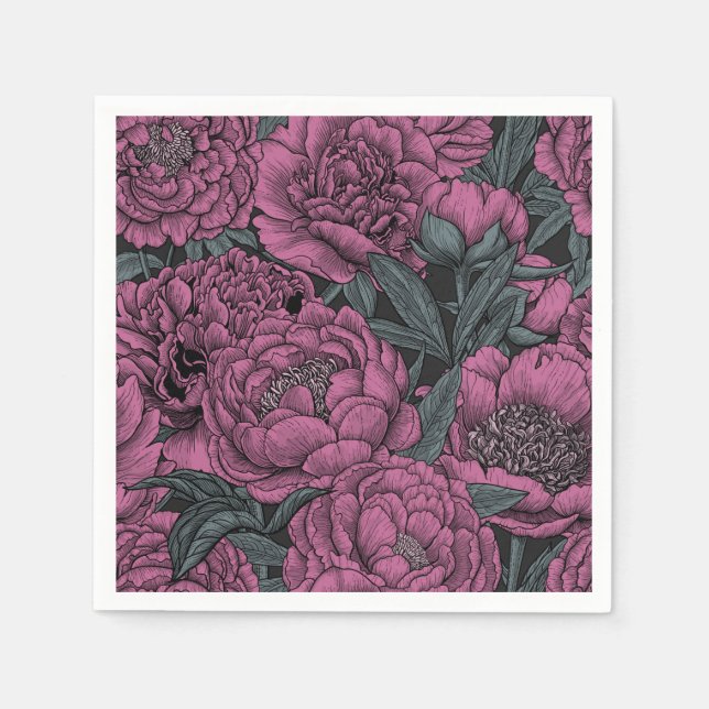 Serviette En Papier Fleurs de pivoines violettes (Devant)