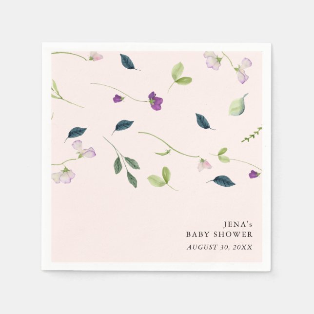 Serviette En Papier Fleurs de pois doux | Baby shower fille (Devant)