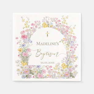 Serviette En Papier fleurs de prairie aquarelle Baptême