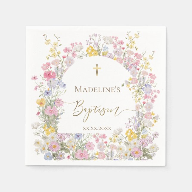 Serviette En Papier fleurs de prairie aquarelle Baptême (Devant)