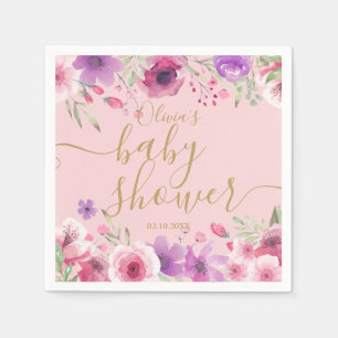 Serviette En Papier Fleurs de prairie roses pour la douche de bébé fil