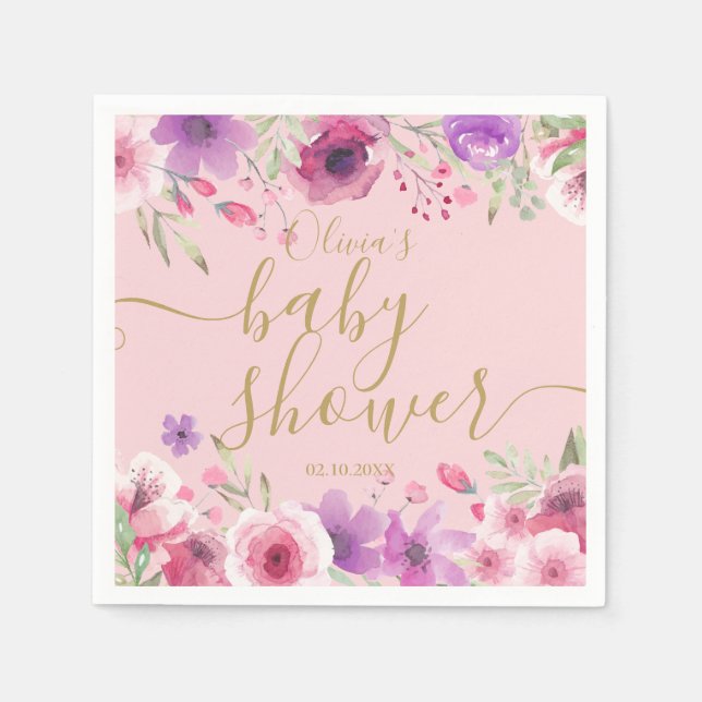 Serviette En Papier Fleurs de prés roses Floral Baby Girl Douche (Devant)