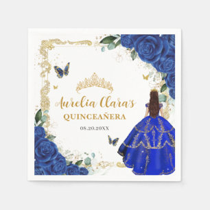 Serviette En Papier Fleurs de princesse bleu royal en or pour Mis 15