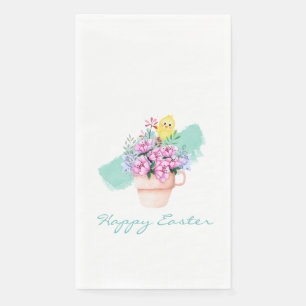 Serviette En Papier Fleurs de printemps avec poussins de Pâques