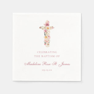 Serviette En Papier Fleurs de printemps   Baptême croix florale
