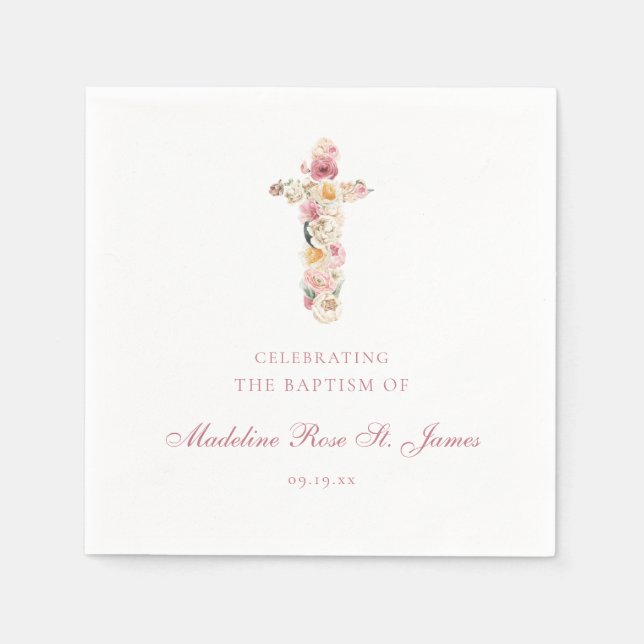 Serviette En Papier Fleurs de printemps | Baptême croix florale (Devant)