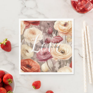 Serviette En Papier Fleurs de printemps de crème bourguignonne Amour M